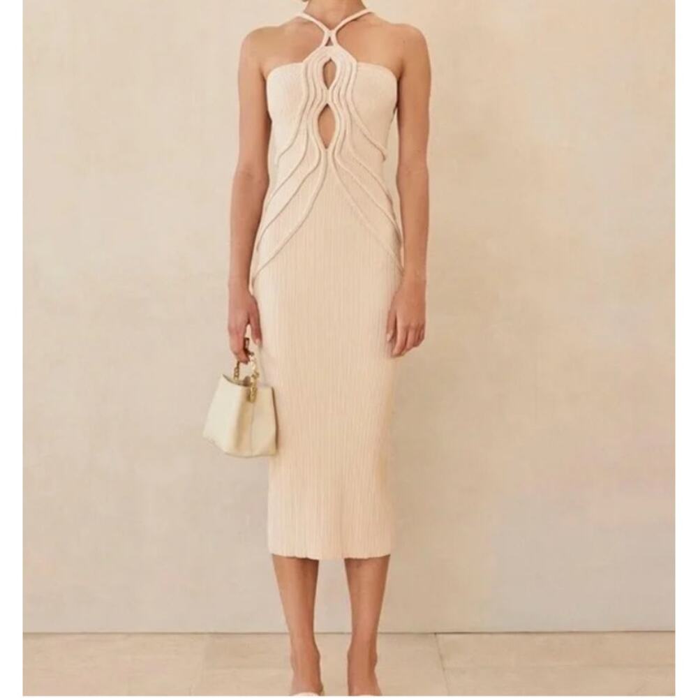 cult gaia Cream Knit Midi Dress